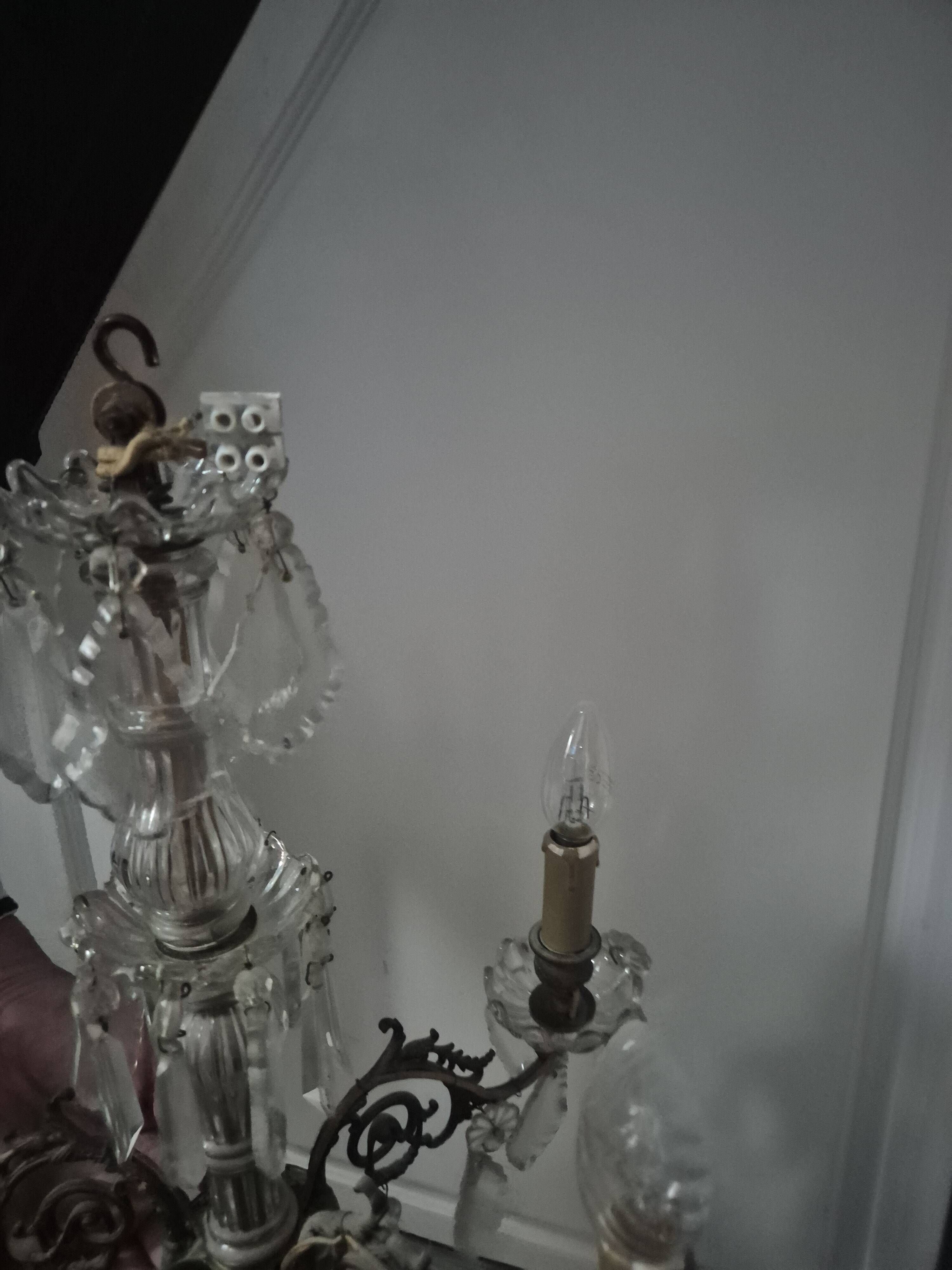 vintage pendant light from the 60s 70s with glass pendants and 5 candle holders