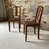 Set of 2 wooden chairs with studded leather.
