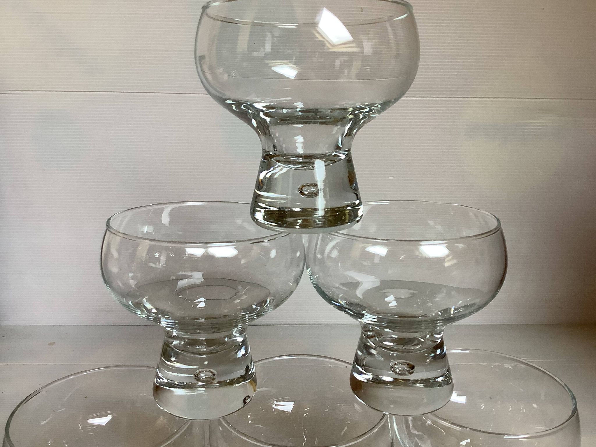 6 large bubble coupe glasses with a foot in the Kosta Boda style.