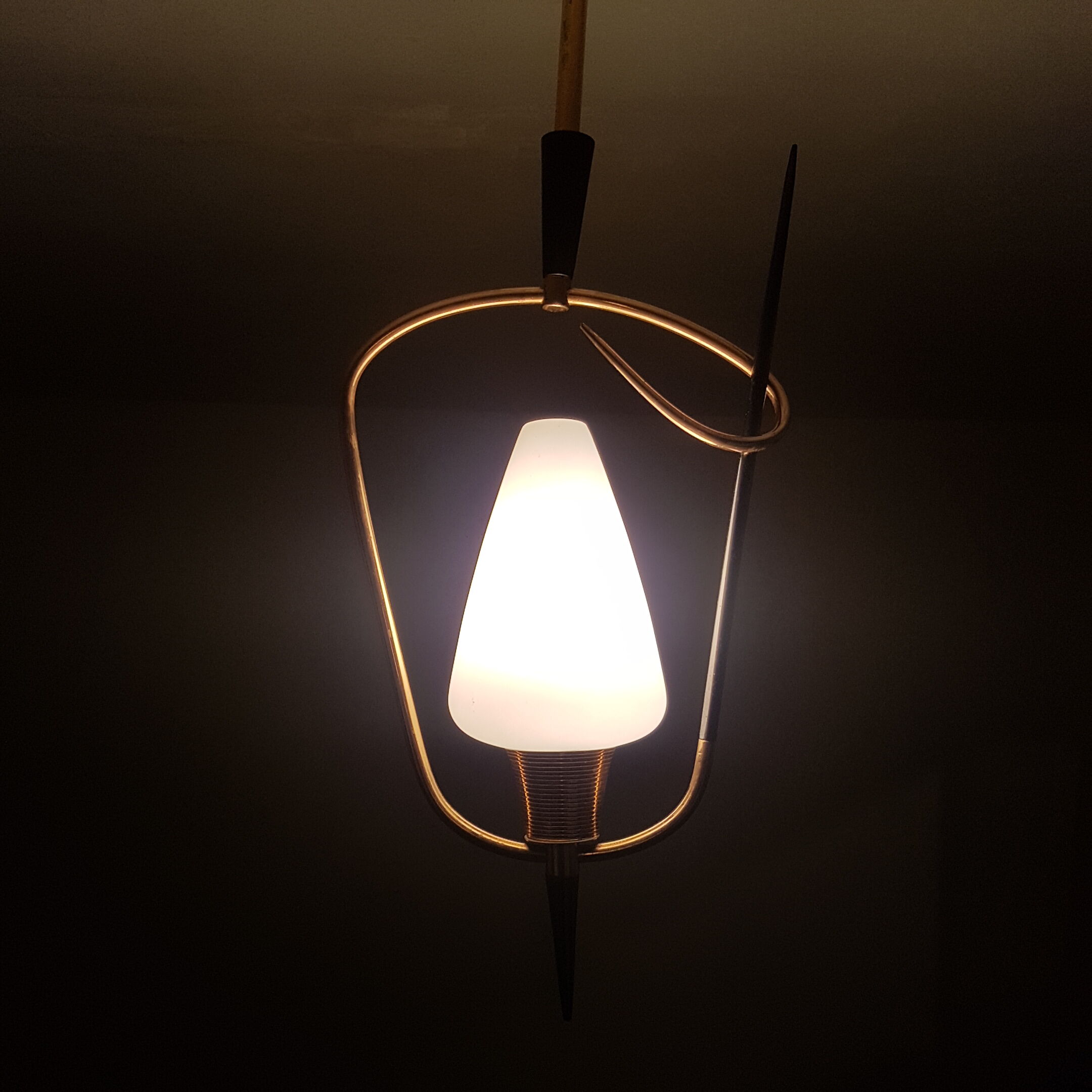 Black and gold chrome pin hanging lamp, 1950