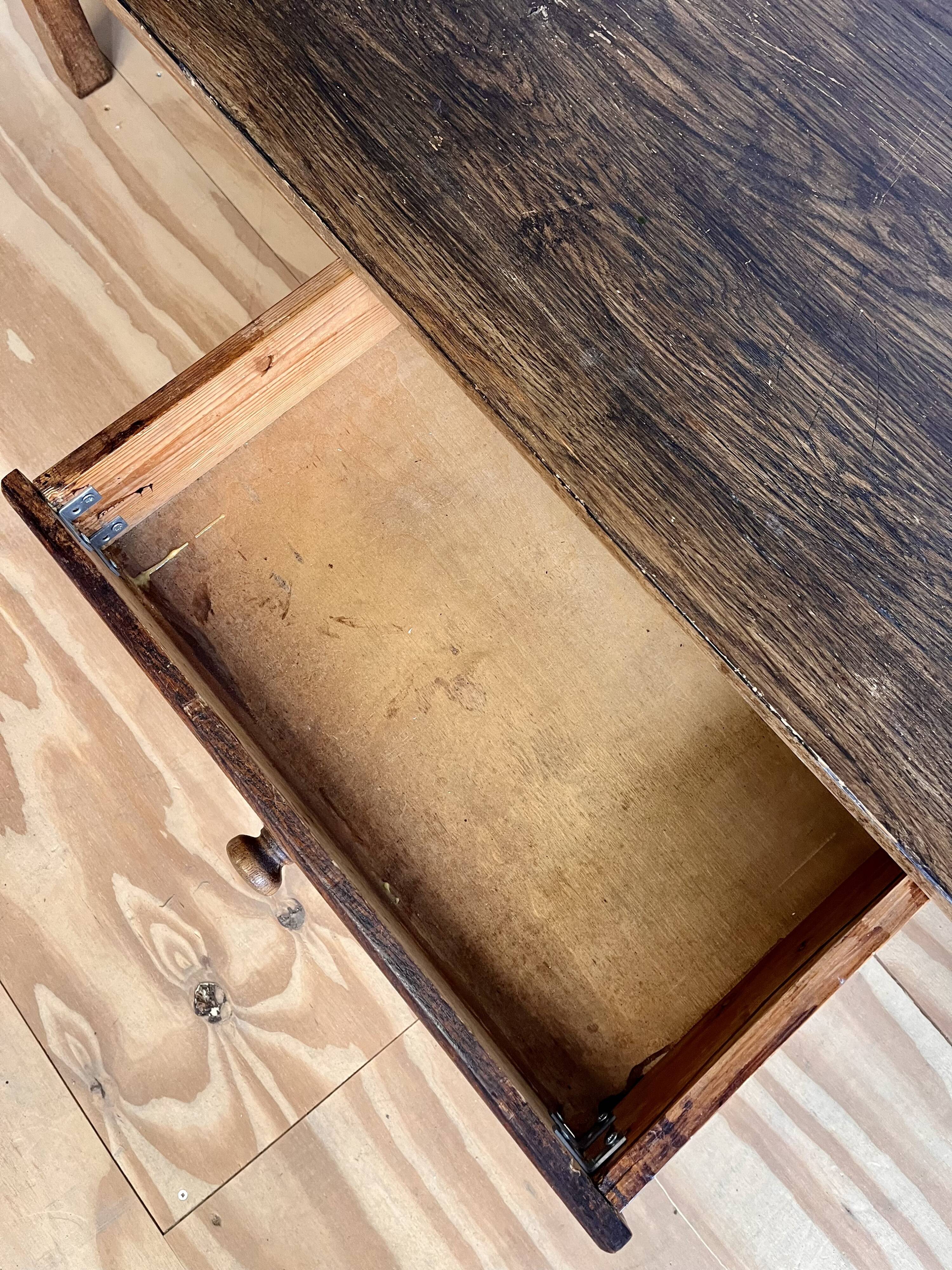 Oversized Vintage Oak Coffee Table with Two Drawers