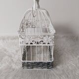 Cage for metal decoration, white patina and rattan, wedding decoration, aviary