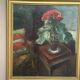Original Swedish Oil on Panel - "Cineraria i Kruka" by Elna Jacobsson - Signed - Vintage and Framed - 48 × 43.5 cm (18.9" × 17.1")