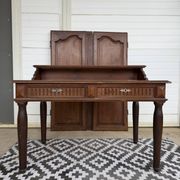 Antique Henri II style desk in solid wood - 2 drawers - 120cm