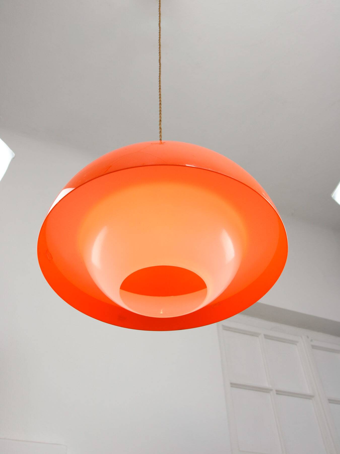 Italian Space Age Pendant in Chrome and Orange Plexiglass, 1970s