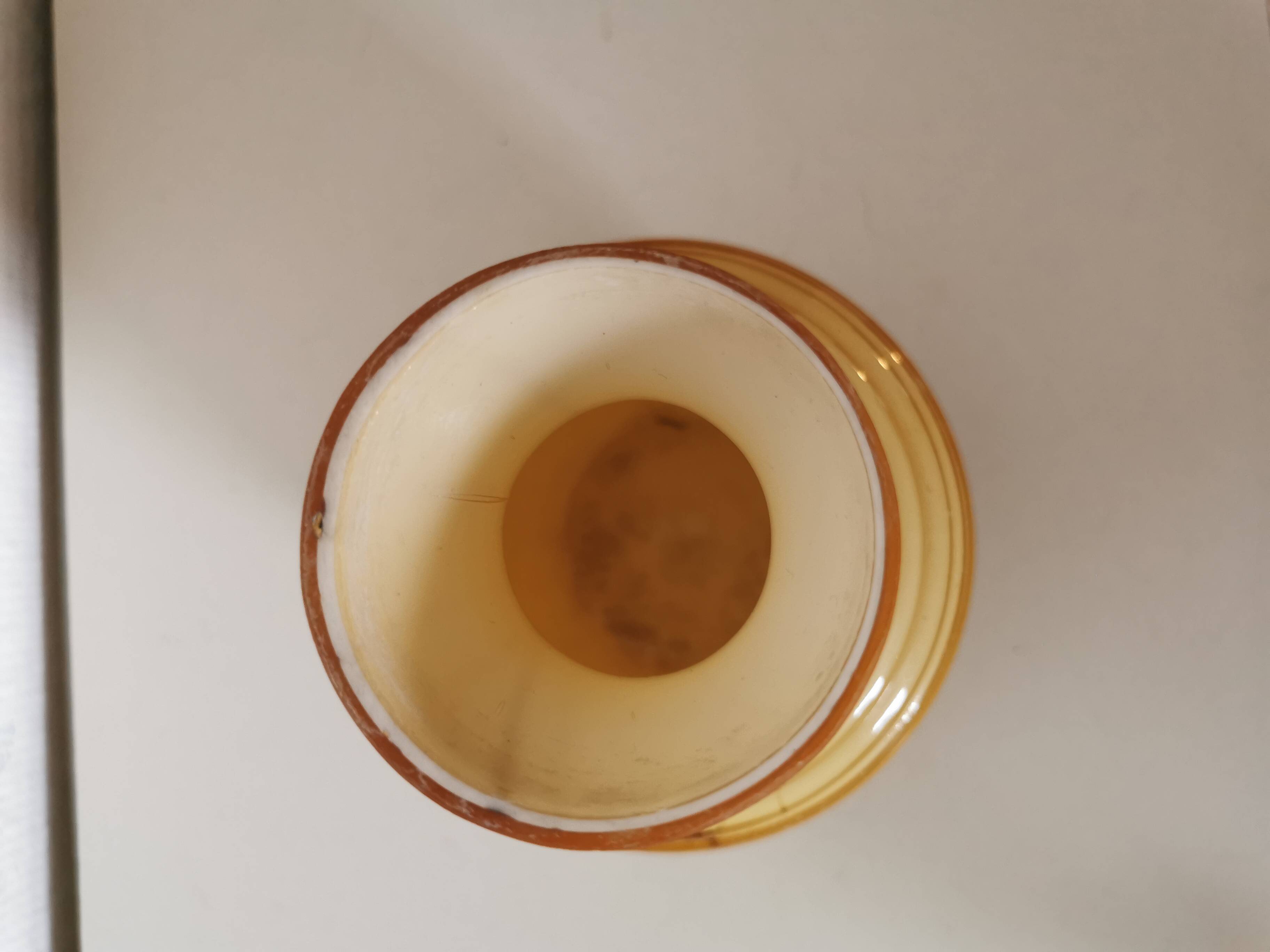 yellow and beige opaline vase from the 1950s