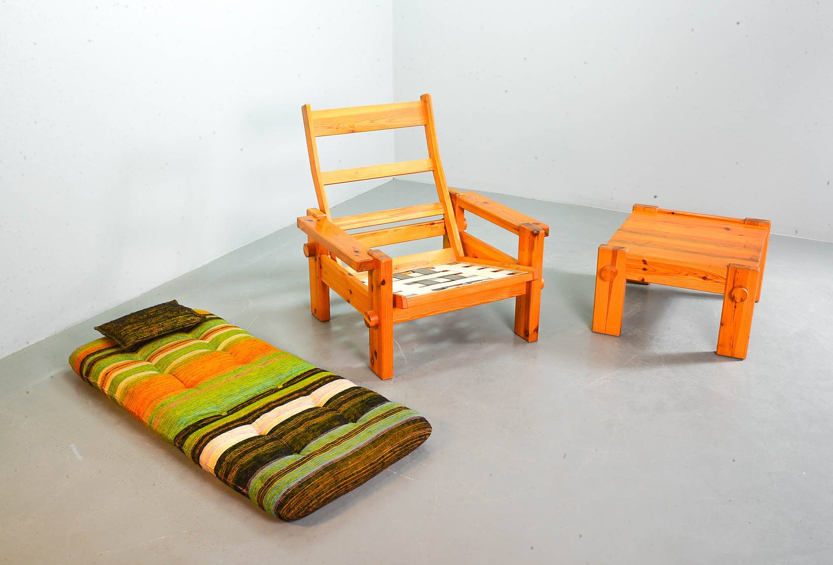 Multicolored Yngve Ekstrom Pinewood Lounge Chair Dymling for Swedese 1970s