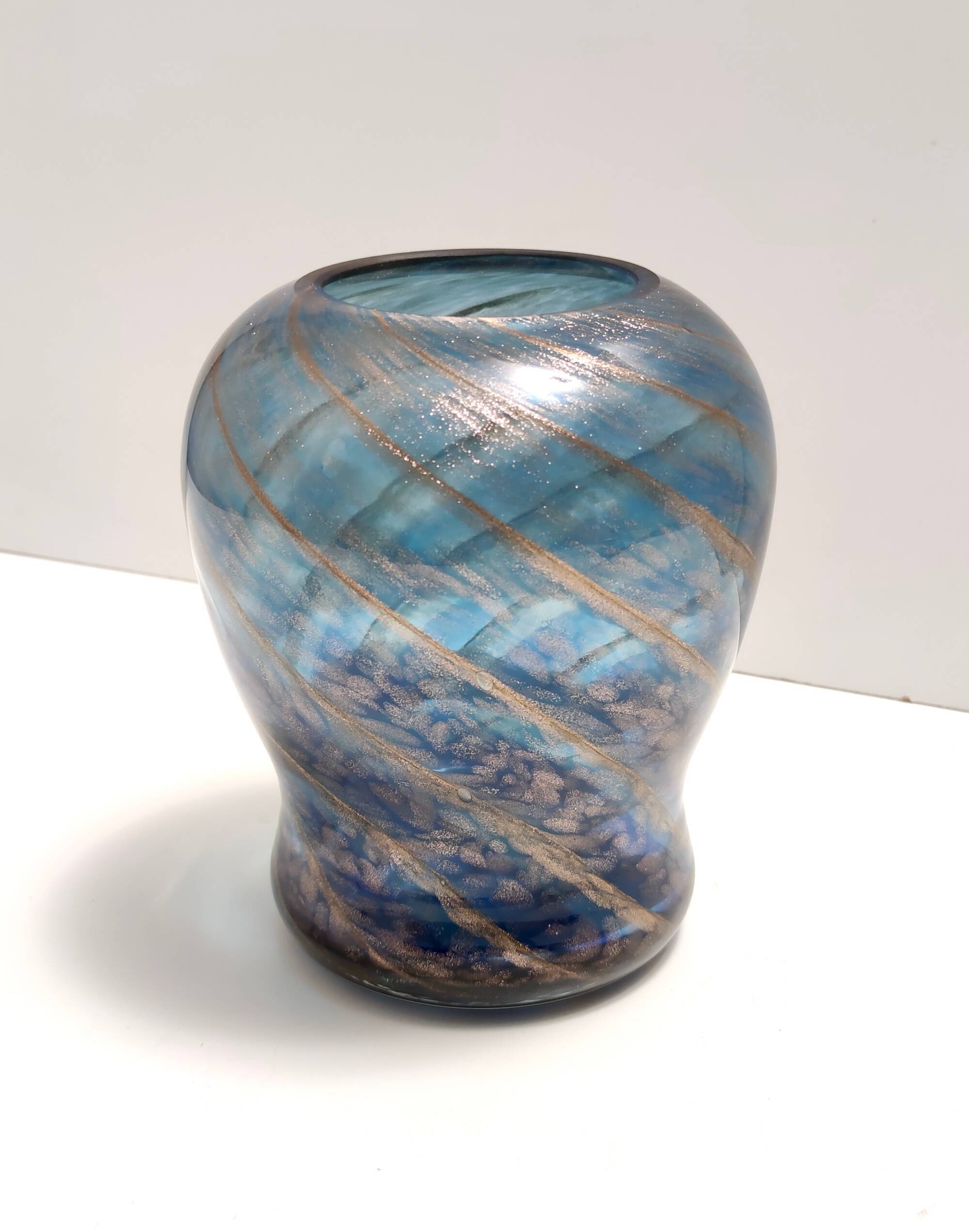Blue Murano Glass Vase by Fratelli Toso with Bronze Aventurine