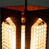 Vintage wooden and glass suspension Flygsfors Facette, glass lamp.