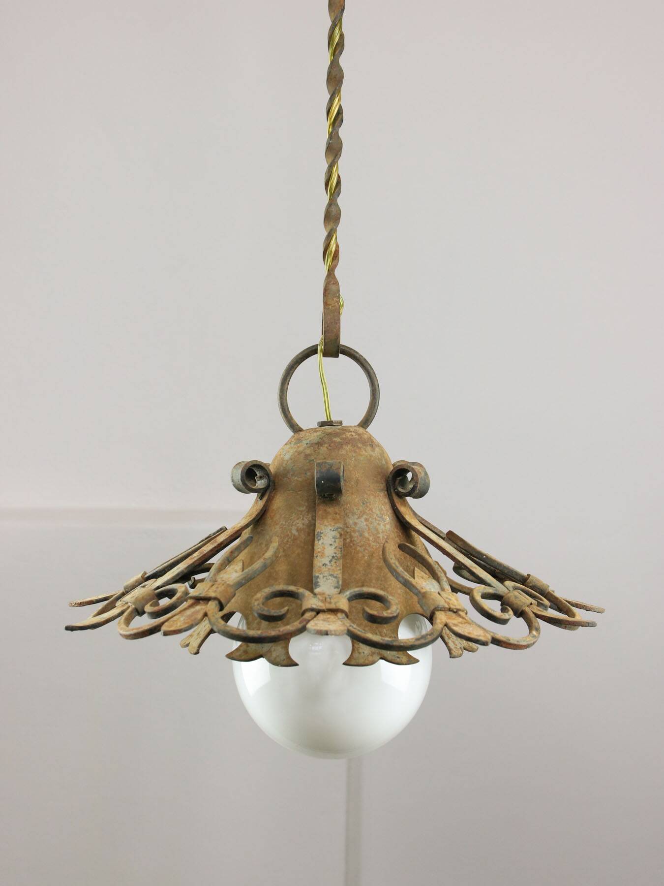 Vintage Wrought Iron Intricate Pendant Lamp, 1930s
