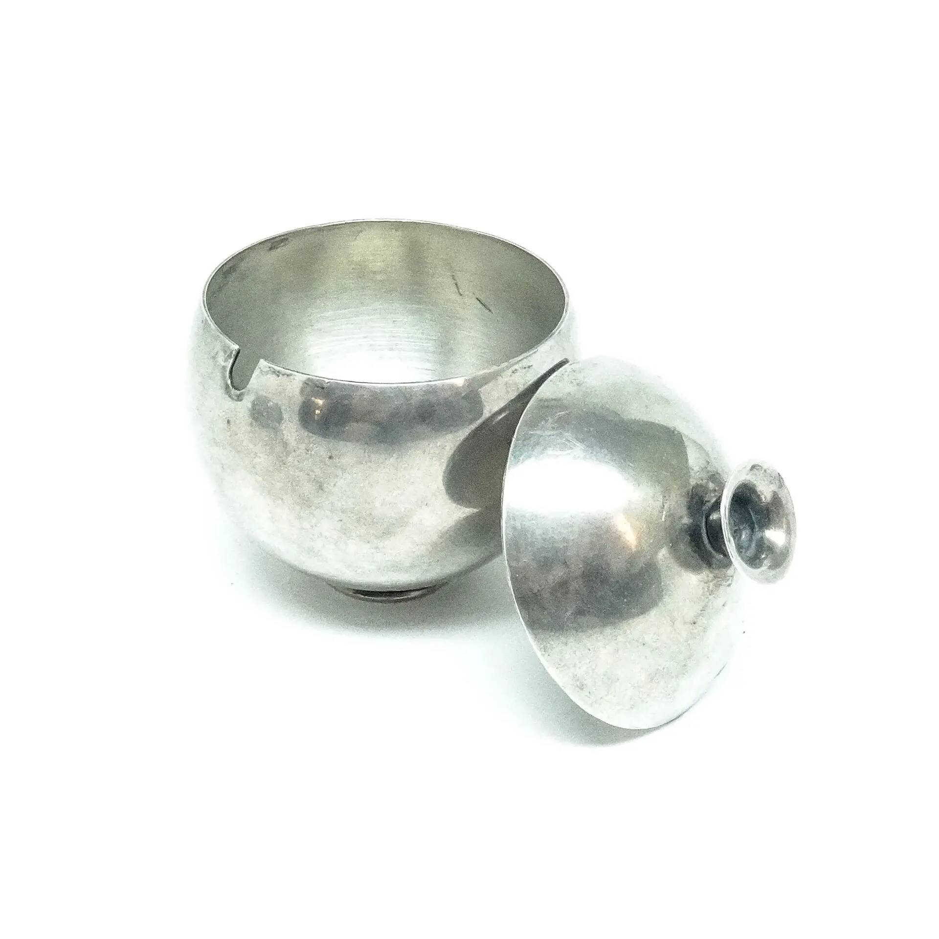 Mid-century modern sugar bowl, silver-plated brass, HEFRA, Poland, 1960s