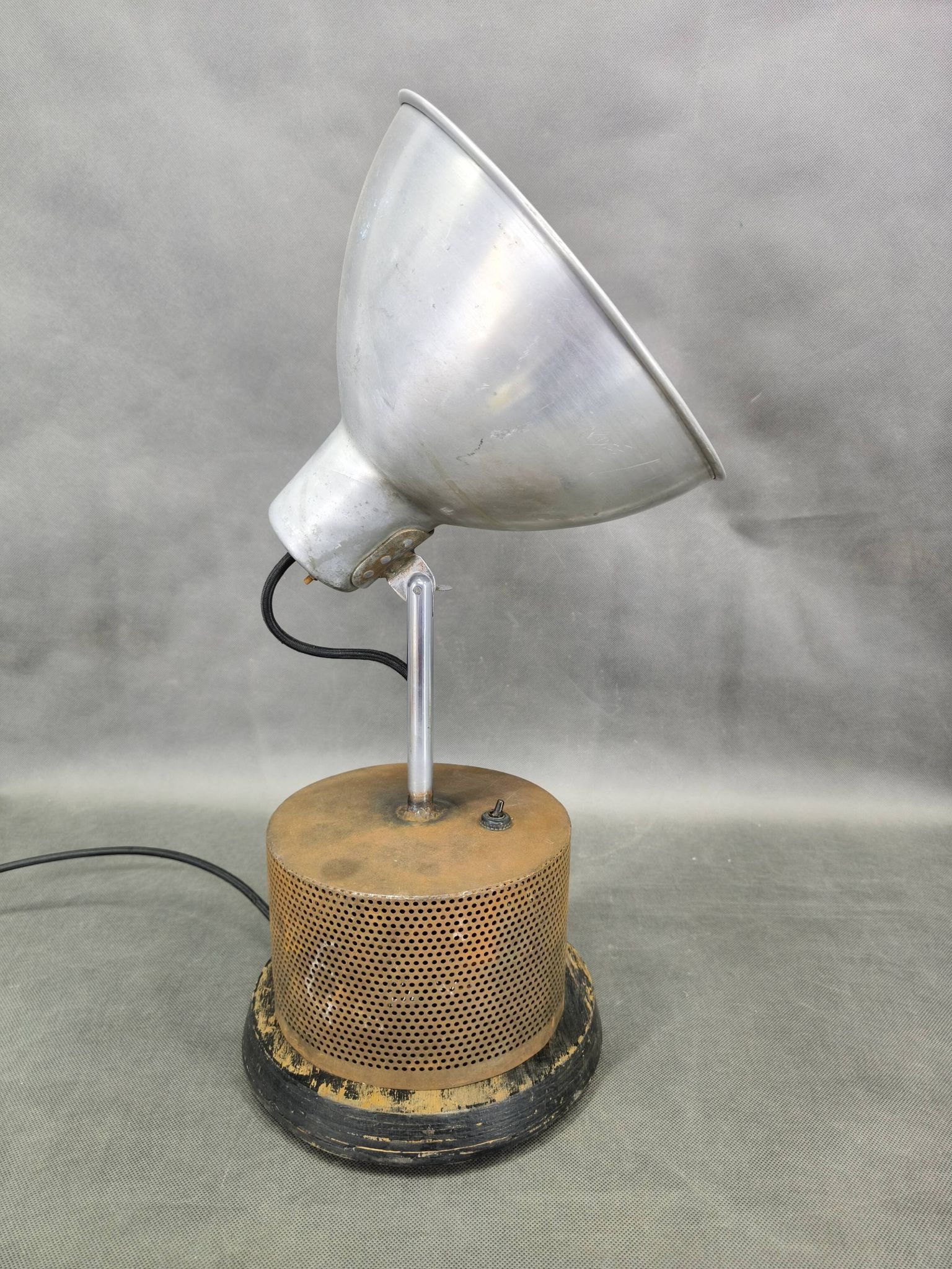 1940 industrial table lamp in aluminium and metal, Czechoslovakia