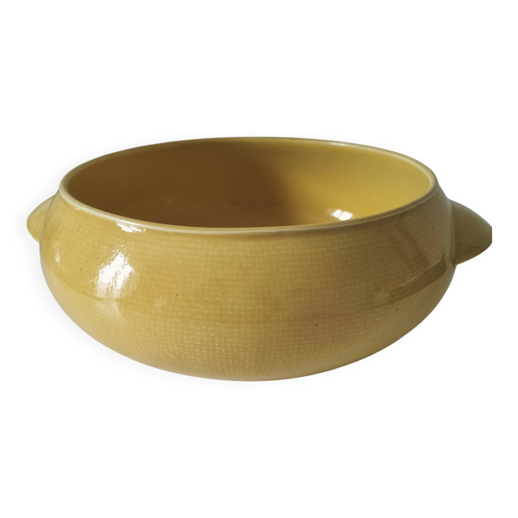 Salins Miramar lemon yellow dish – textured earthenware, 1950s–60s