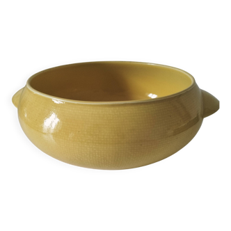 Plat Salins Miramar jaune citron – faïence texturée, années 50–60