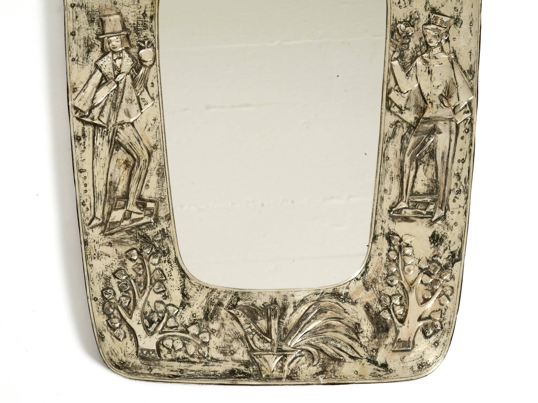 Beautiful Mid-Century Modern Wall Mirror with a Silver-Plated Frame