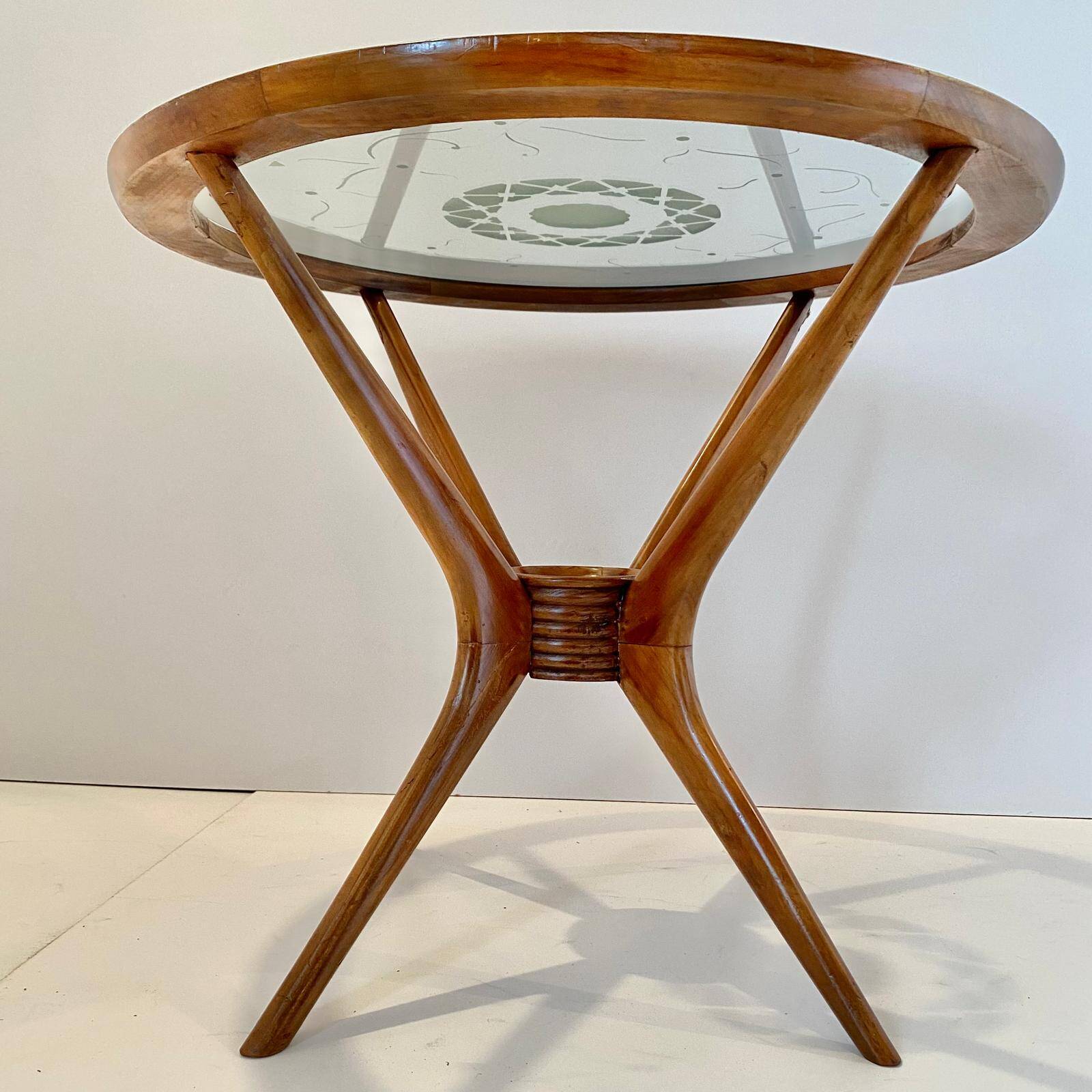 Curved Wood Spider Leg Coffee Table, Wood & Glass, Italy 1950s