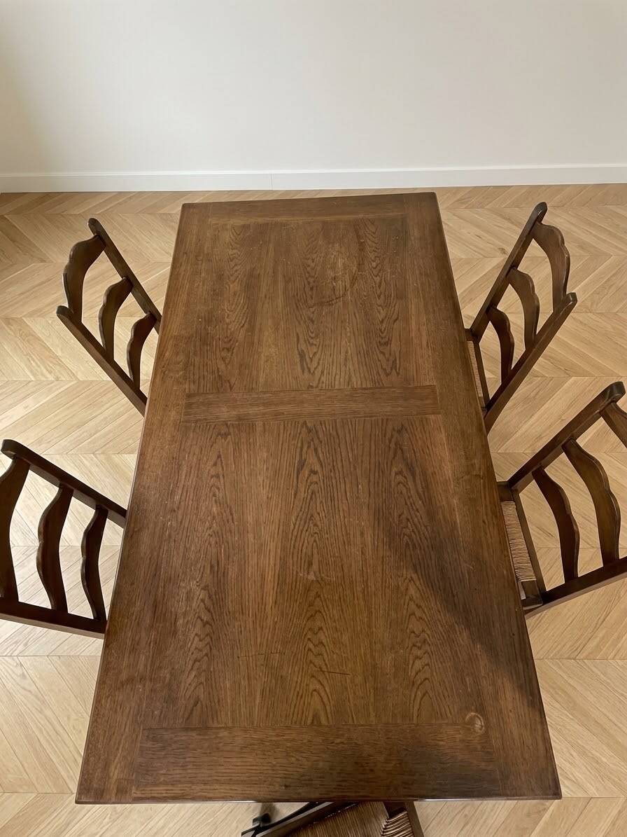 Farmhouse table and 6 solid wood chairs
