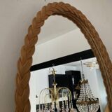 Vintage oval rattan mirror
