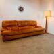 Vintage 3-seater sofa in Camel brown leather design roche bobois France from the 70s