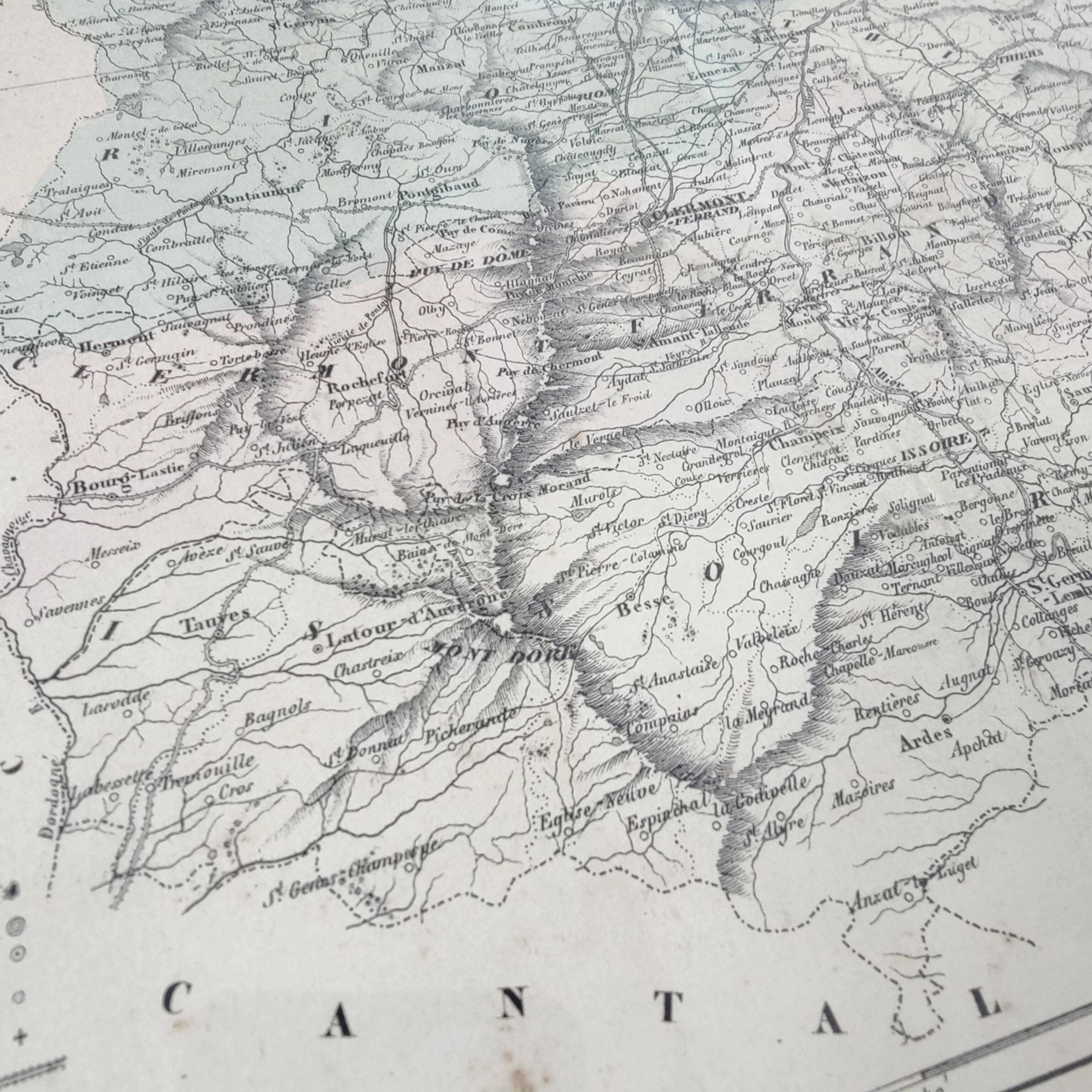 Auvergne Puy engraving map of dome wooden frame old plan of Clermont Ferrand