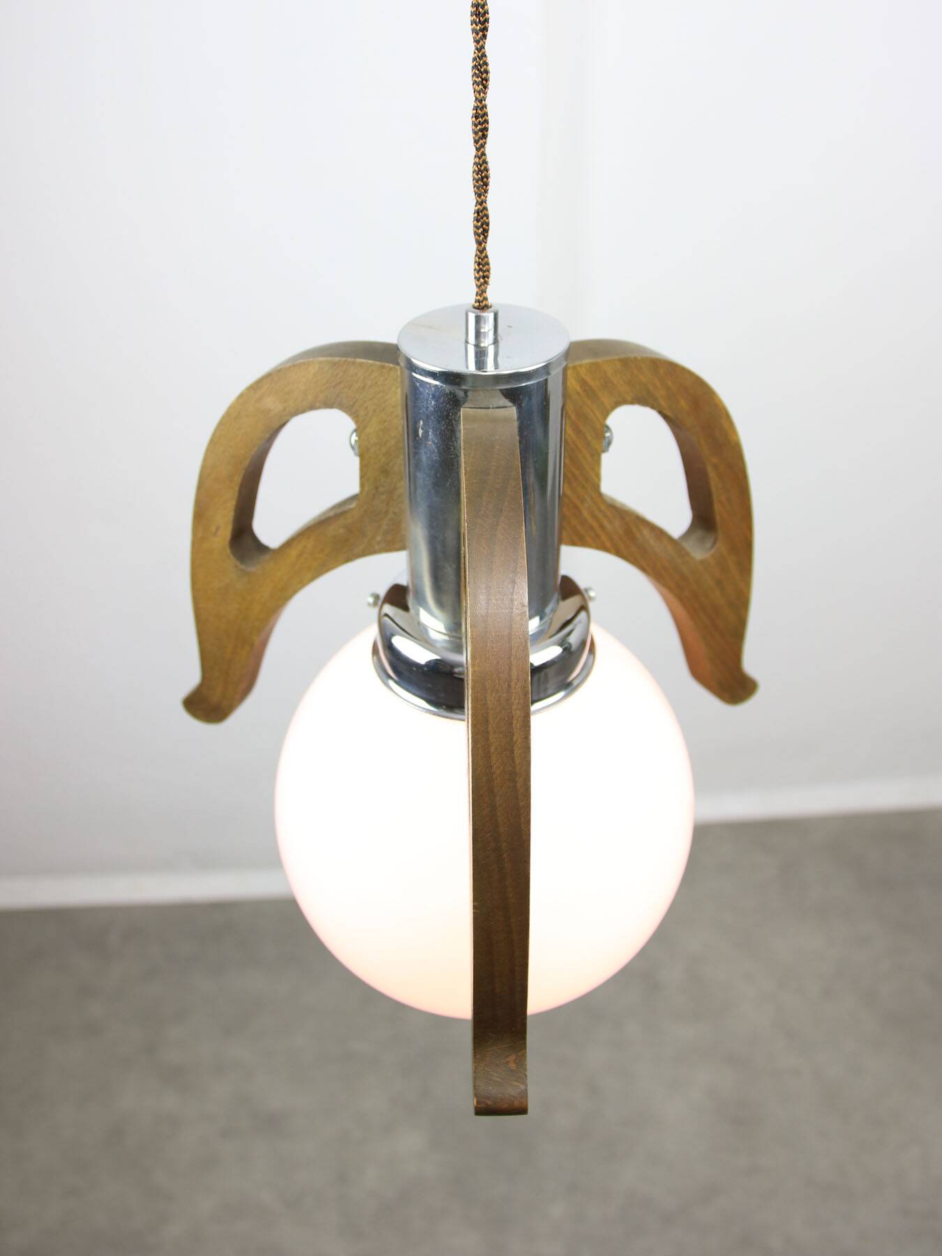 Mid-Century Scandinavian Chrome & Opaline Pendant Lamp, 1960s