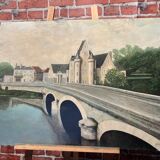 Painting on isorel of the bridge of chouze sur Loire