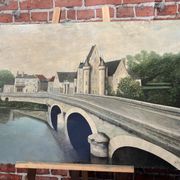 Painting on isorel of the bridge of chouze sur Loire