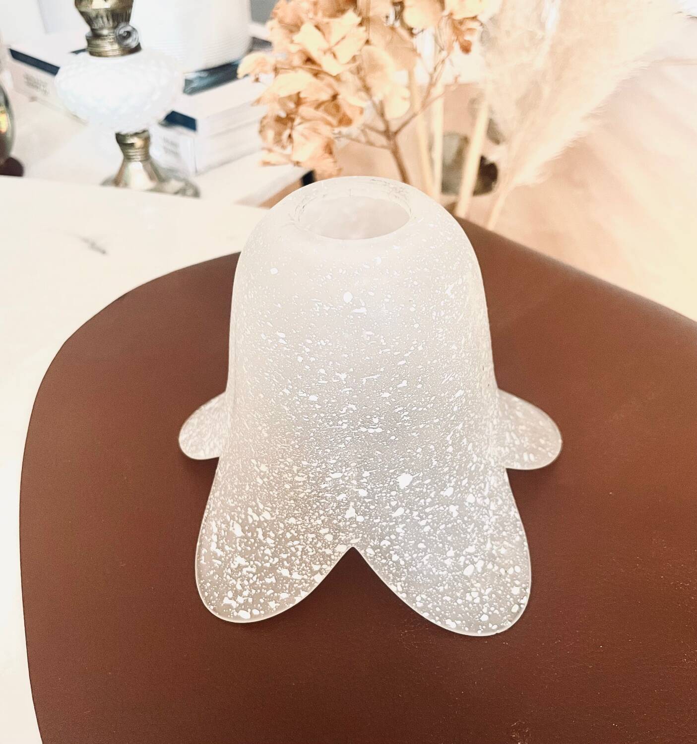 Tulip in white speckled glass paste flower