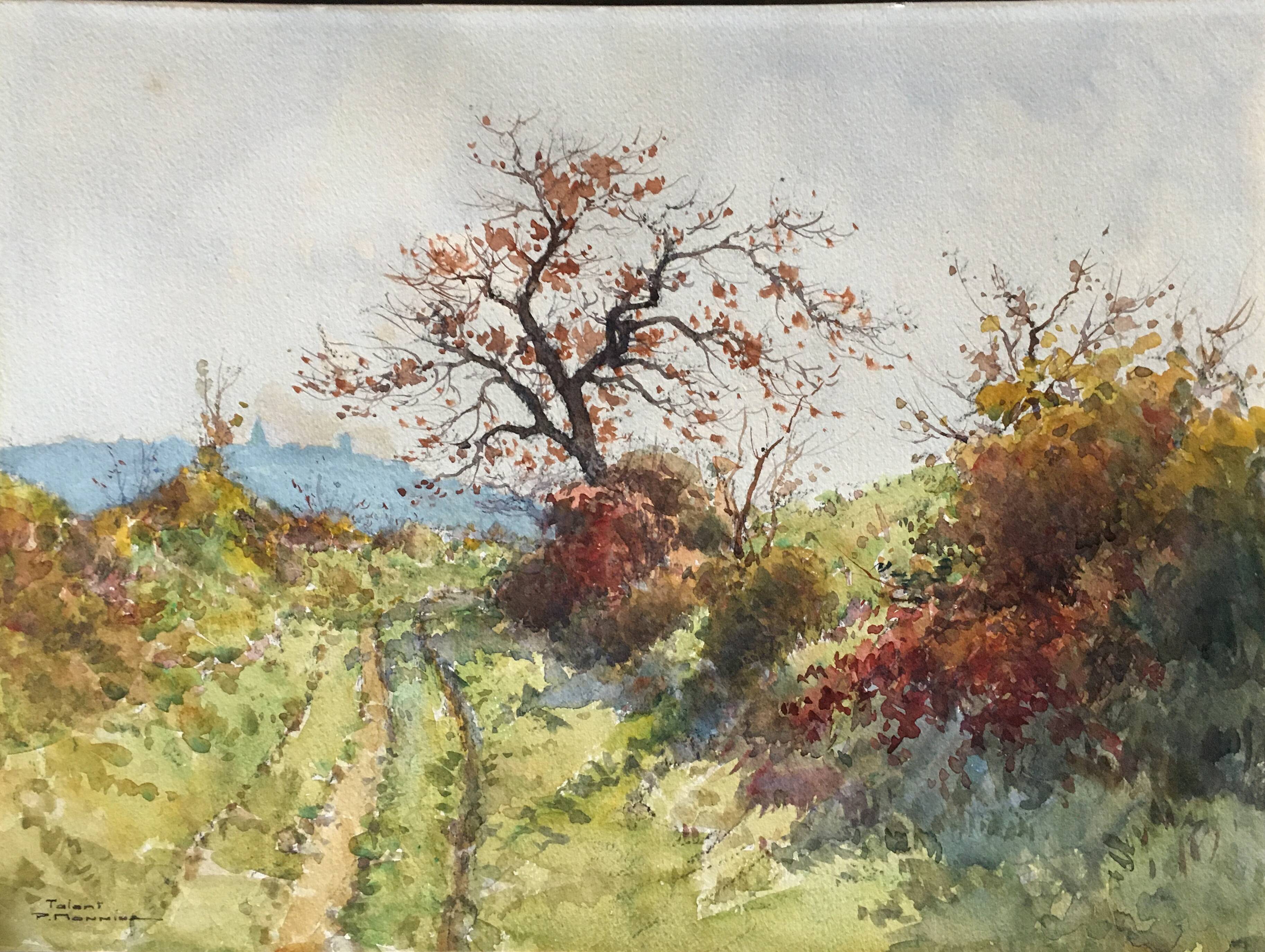Painting Watercolor Paul Monnier (1907-1982) Landscape View of Talant