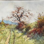 Painting Watercolor Paul Monnier (1907-1982) Landscape View of Talant