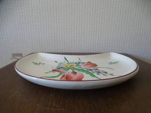 Faience plate KG LUNEVILLE "Street Lamp" crescent half-moon flowers
