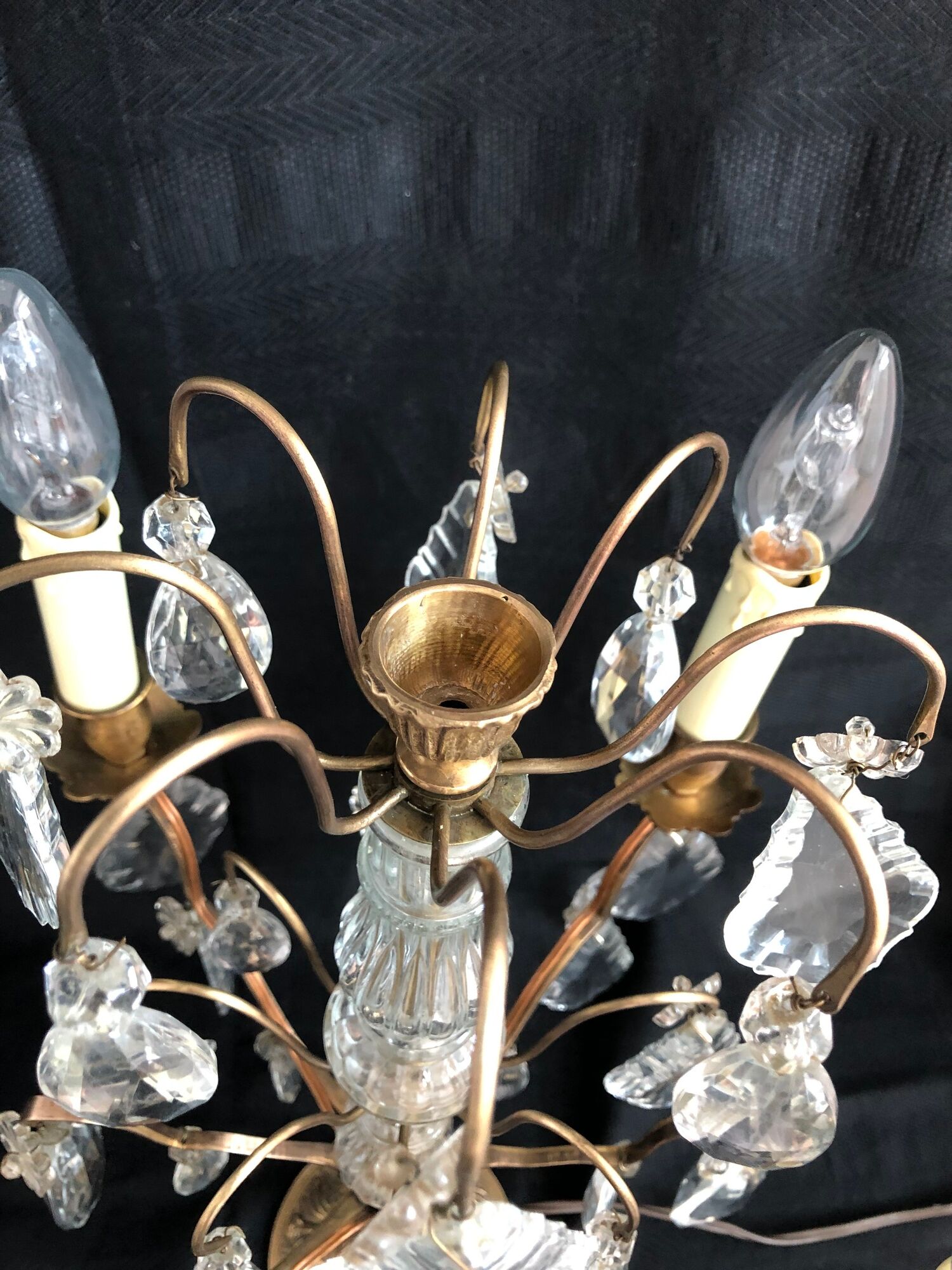 Golden brass girandole - 4 arms of lights - stamps and fleurettes in cut crystal