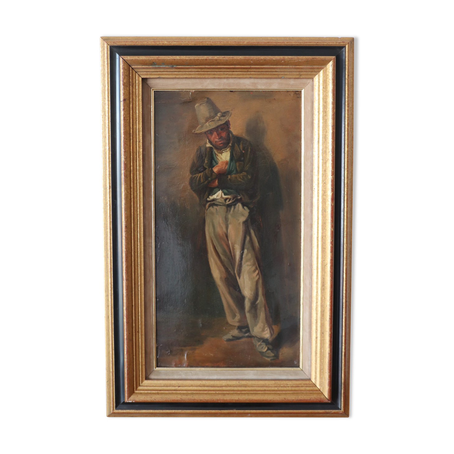 Old peasant with a hat painting