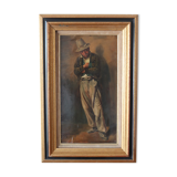 Old peasant painting in the hat