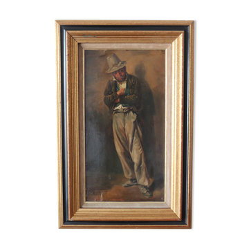 Old peasant with a hat painting