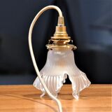 Frosted glass deco stroller, floral art deco walking lamp - beige cord