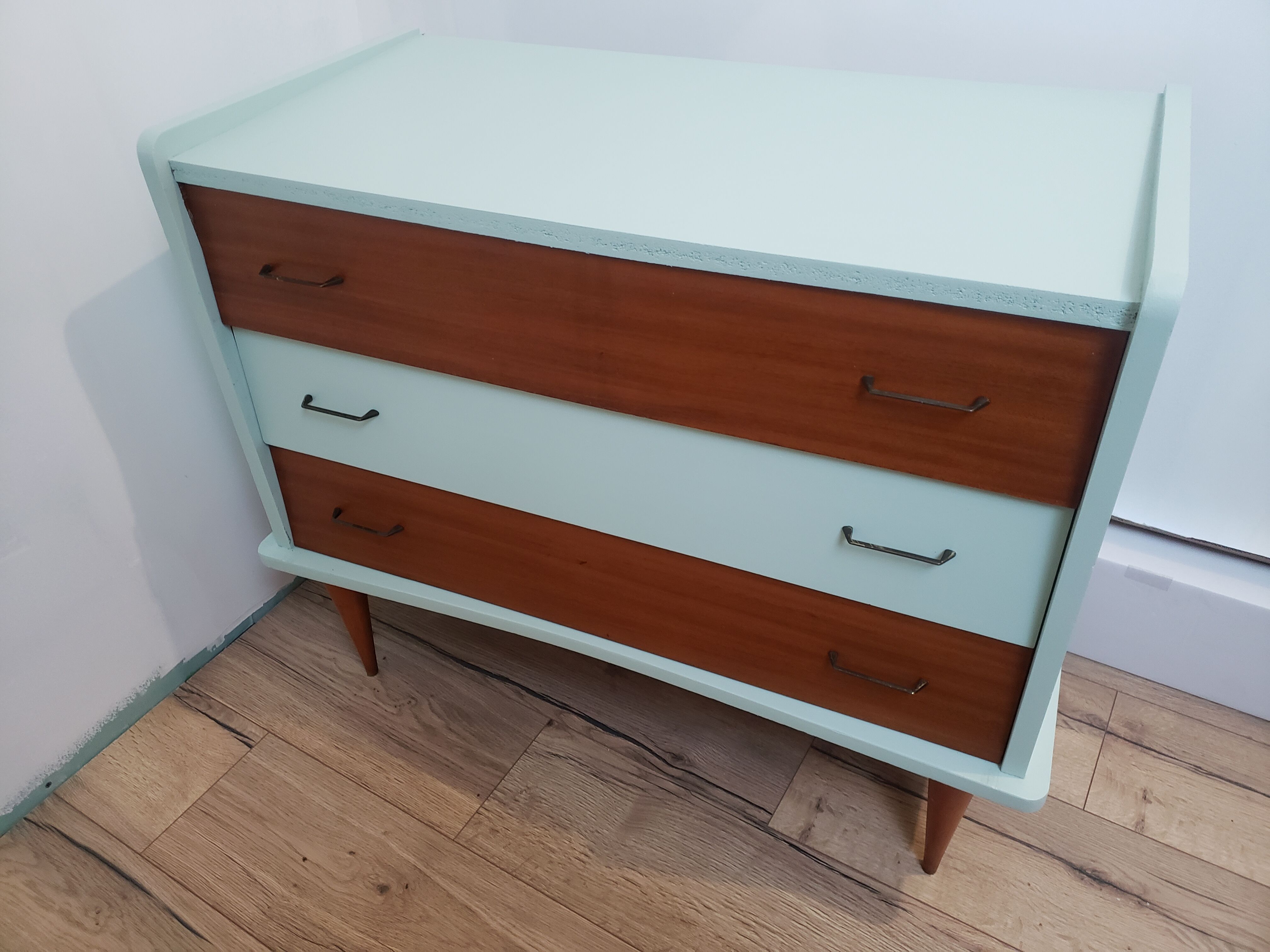 Vintage wood and blue chest of drawers