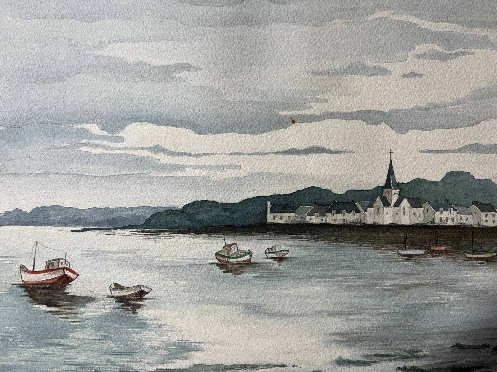 Large marine watercolour (Saint Gilles?) Brittany signed Lafitte