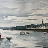 Large marine watercolour (Saint Gilles?) Brittany signed Lafitte