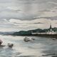 Large marine watercolour (Saint Gilles?) Brittany signed Lafitte