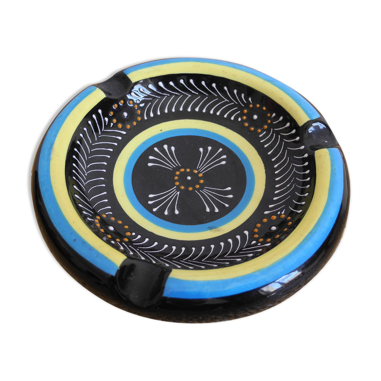 Quimper HB Hubandière earthenware ashtray, vintage decorative ashtray