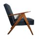 Chaise compas restaurée, tissu jaune canari, fil rose, teck, 1960