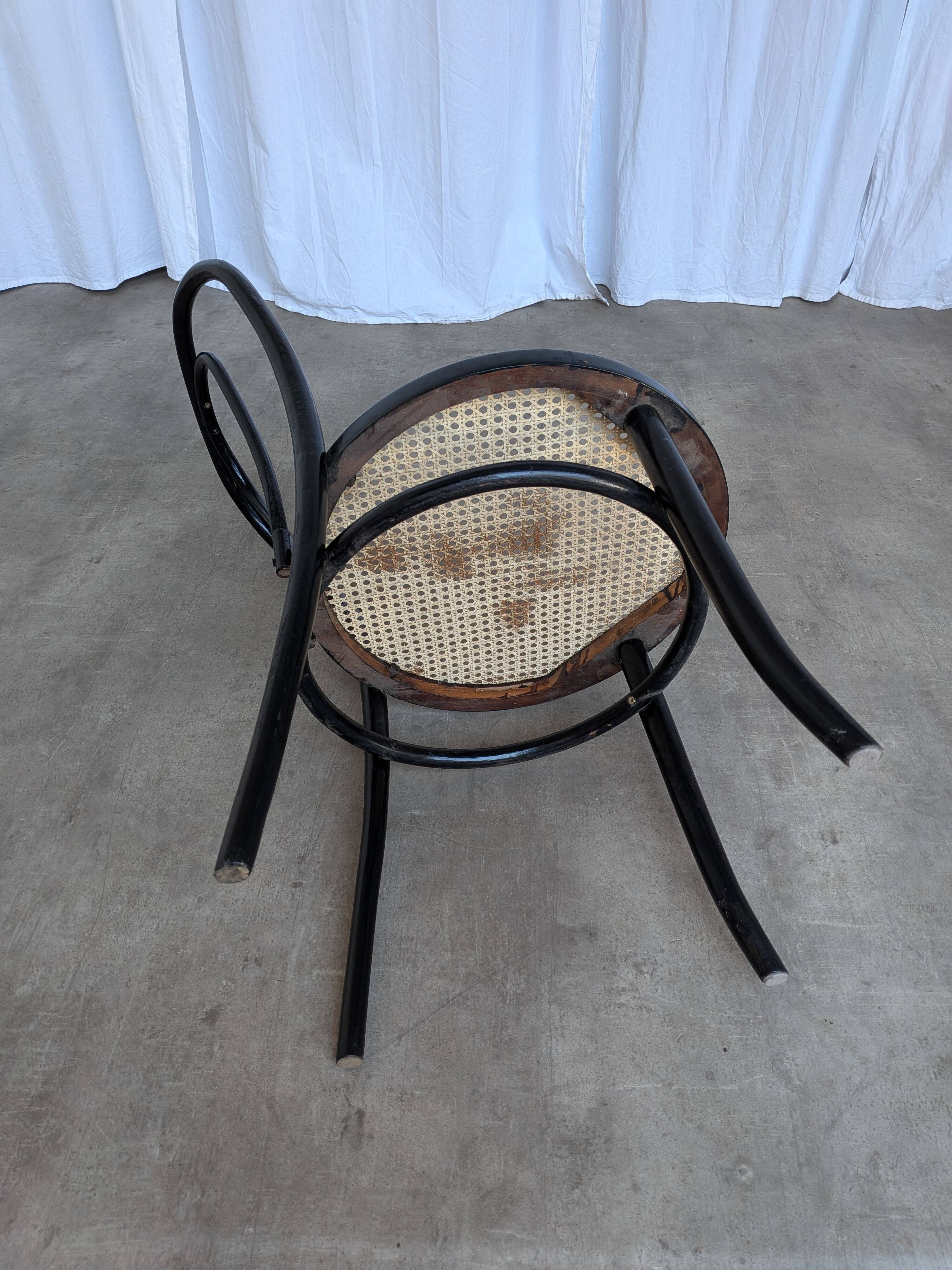 Mid-Century Thonet Style Dining Chair / Black Bentwood & Cane Seat Vintage