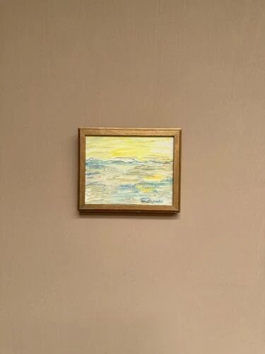 Mid-Century Oil on Panel "Waves" by Aline Rolfstadius, Vintage & Framed 28×22cm