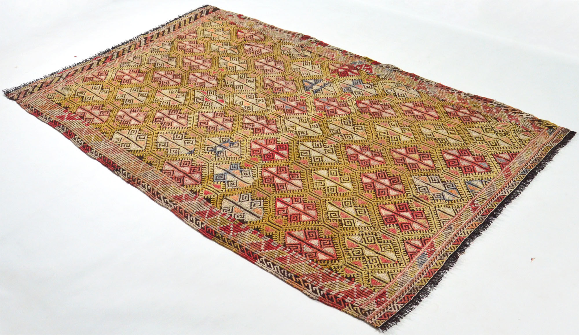 Anatolian handmade kilim rug 225 cm x 136 cm