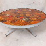 Vintage round coffee table roche-bobois in steel and ceramic 70s
