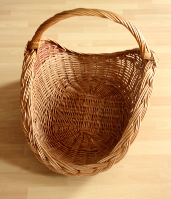 Grand panier à bois de cheminée tressé en osier massif fait main, vintage des années 80