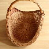 Large handmade solid wicker braided firewood basket, vintage from the 80s