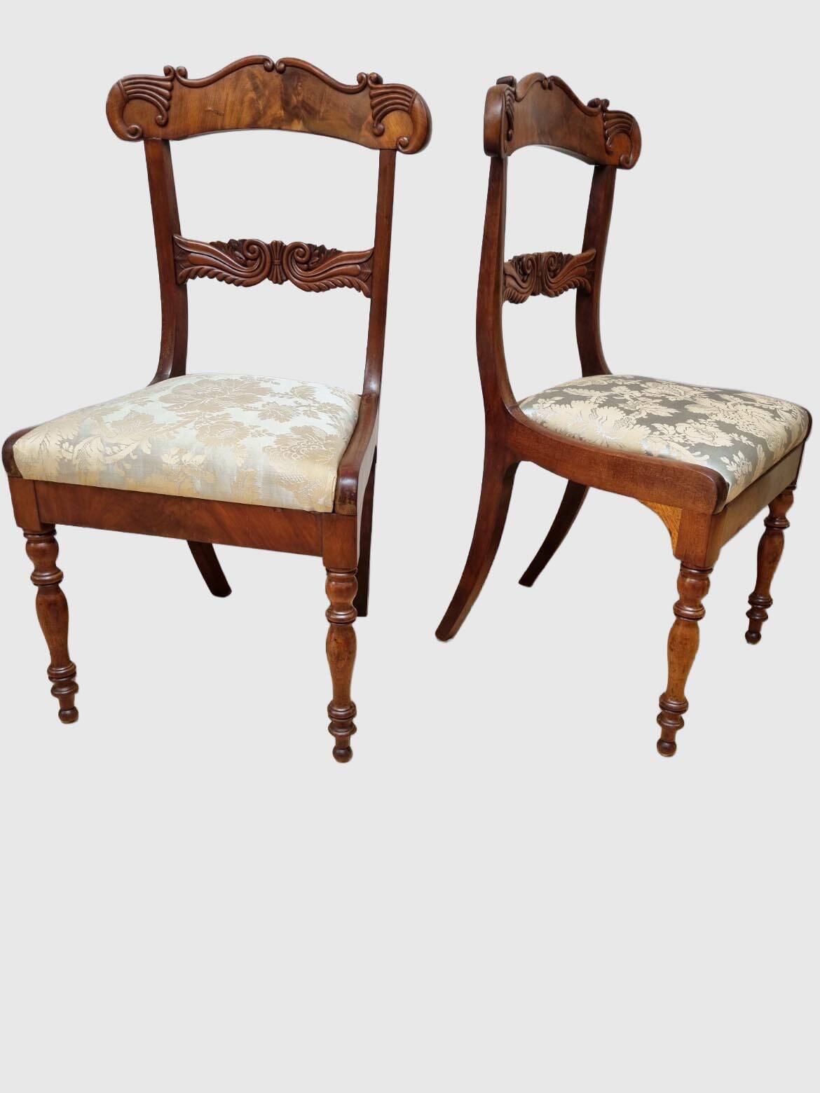 Pair of English Mahogany Sheraton Side Chairs, 1830s