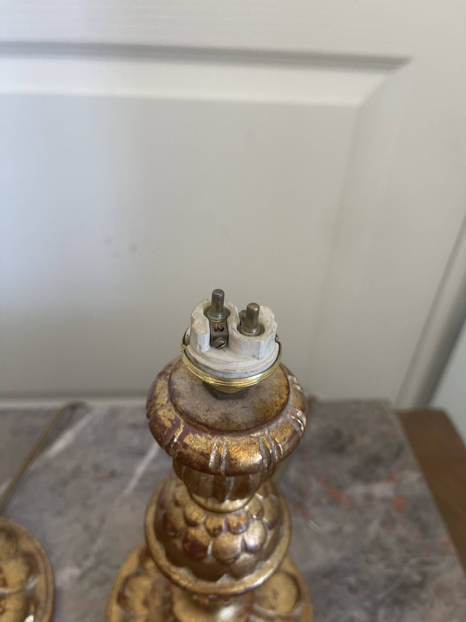 Antique Pair of Wooden Gilded Candle Holders 19th Century